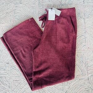 Barefoot Dreams CozyChic Ultra Lite Rib Rolled‎ Edge Pants, Burgundy NWT
